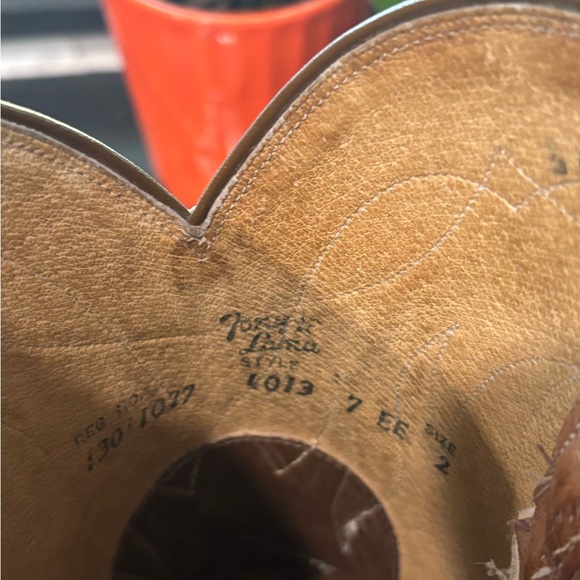 Tony Lama Brown Cowboy Boots with Rounded Toe and Stitching - Picture 3 of 7